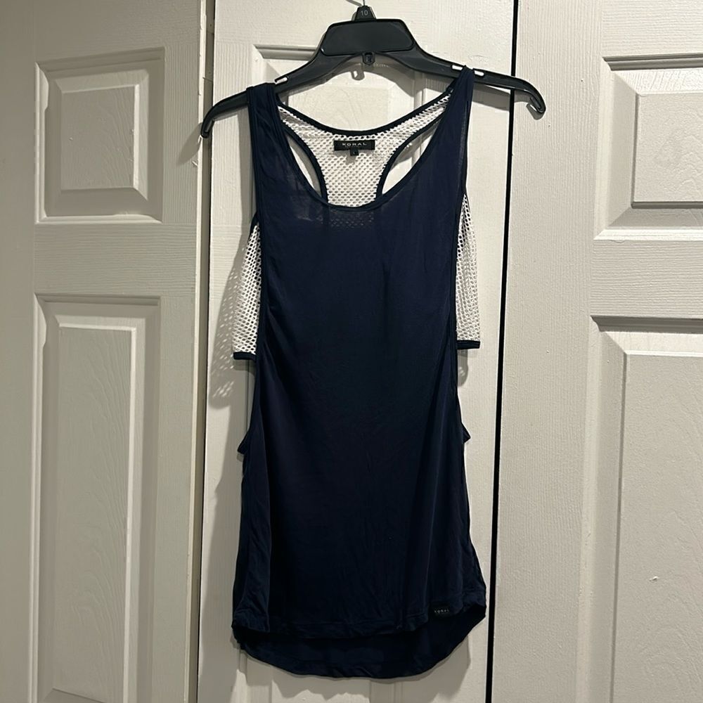 Koral Navy & White Work Out Tank, Size Large